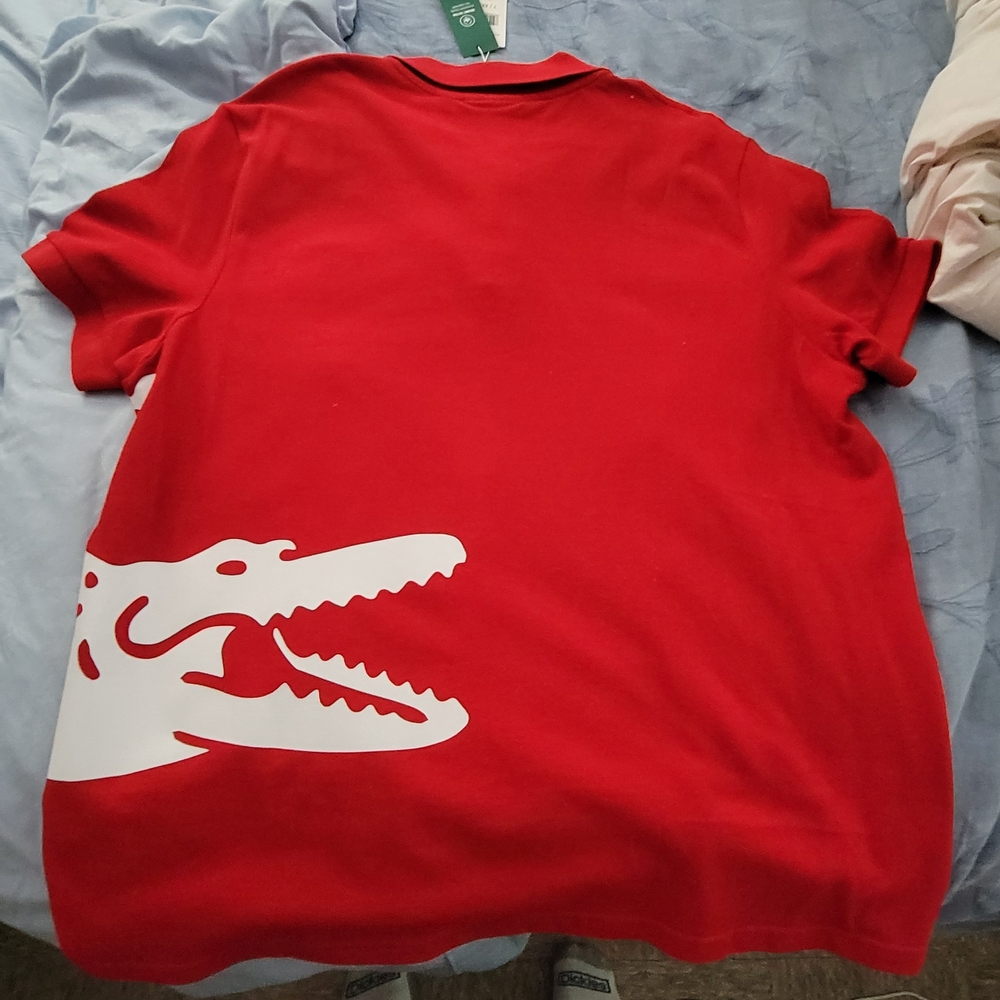 Lacoste Red Short-Sleeve Polo with Large White Crocodile Graphic